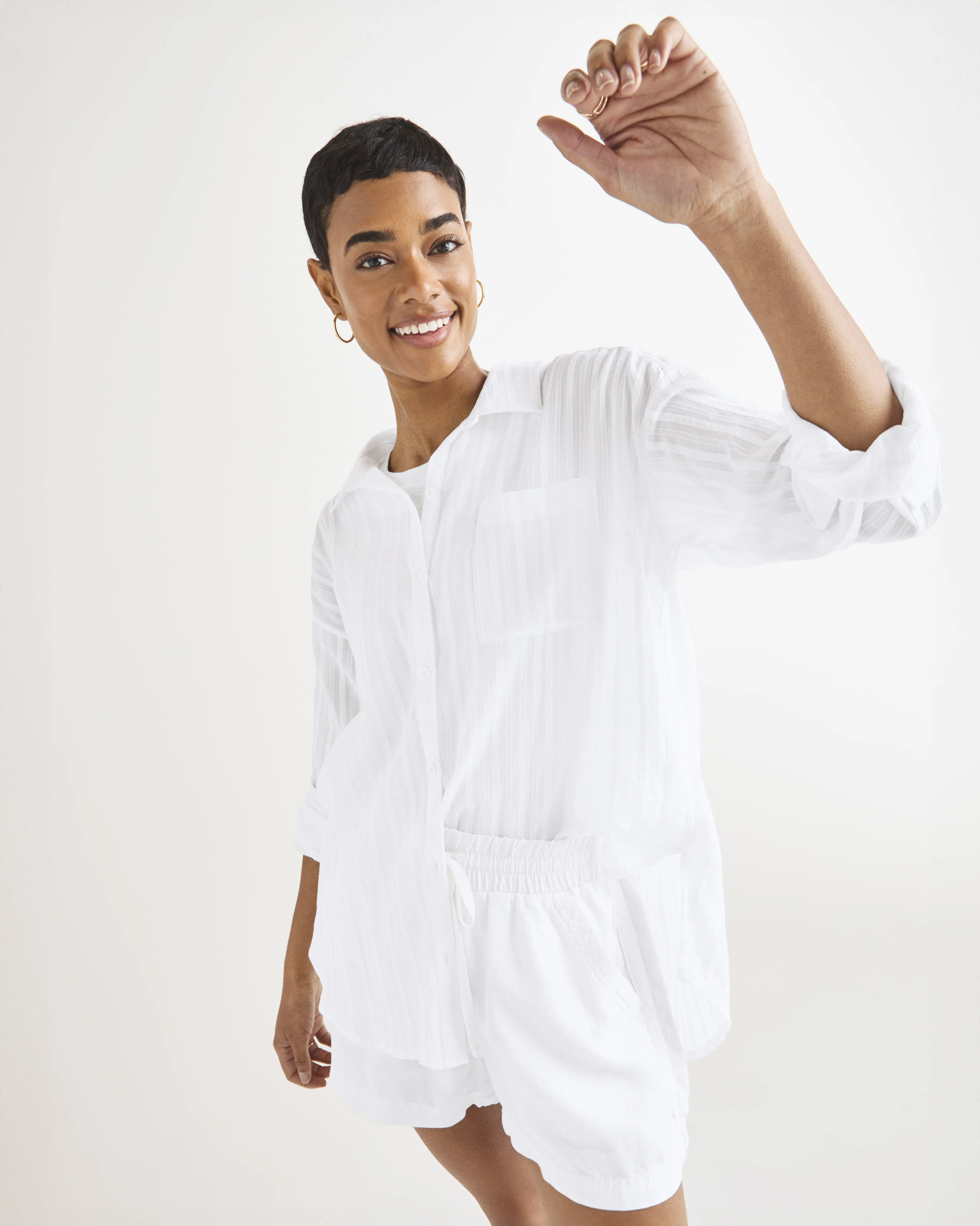 Splendid Bloom Button Down Shirt White