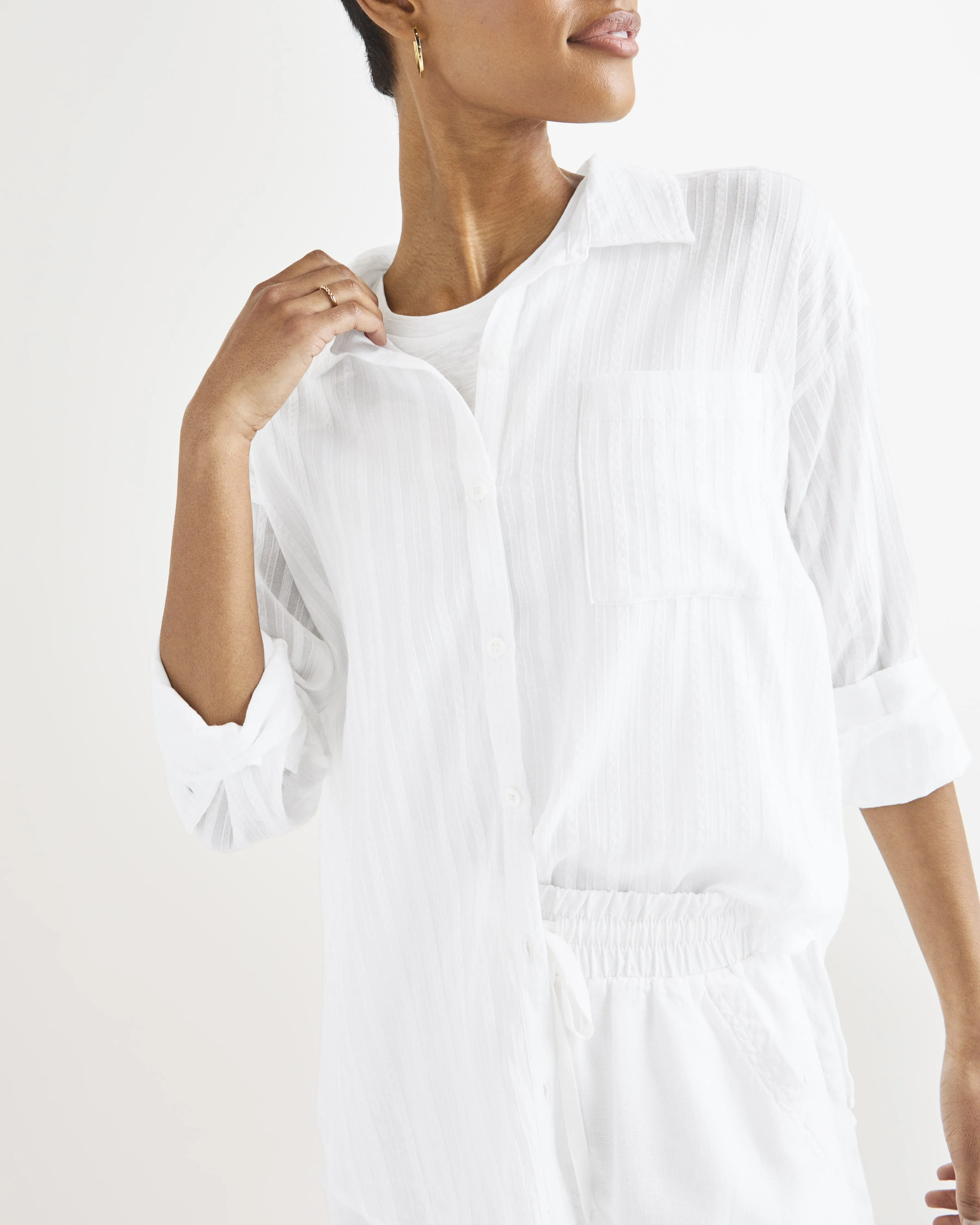 Splendid Bloom Button Down Shirt White