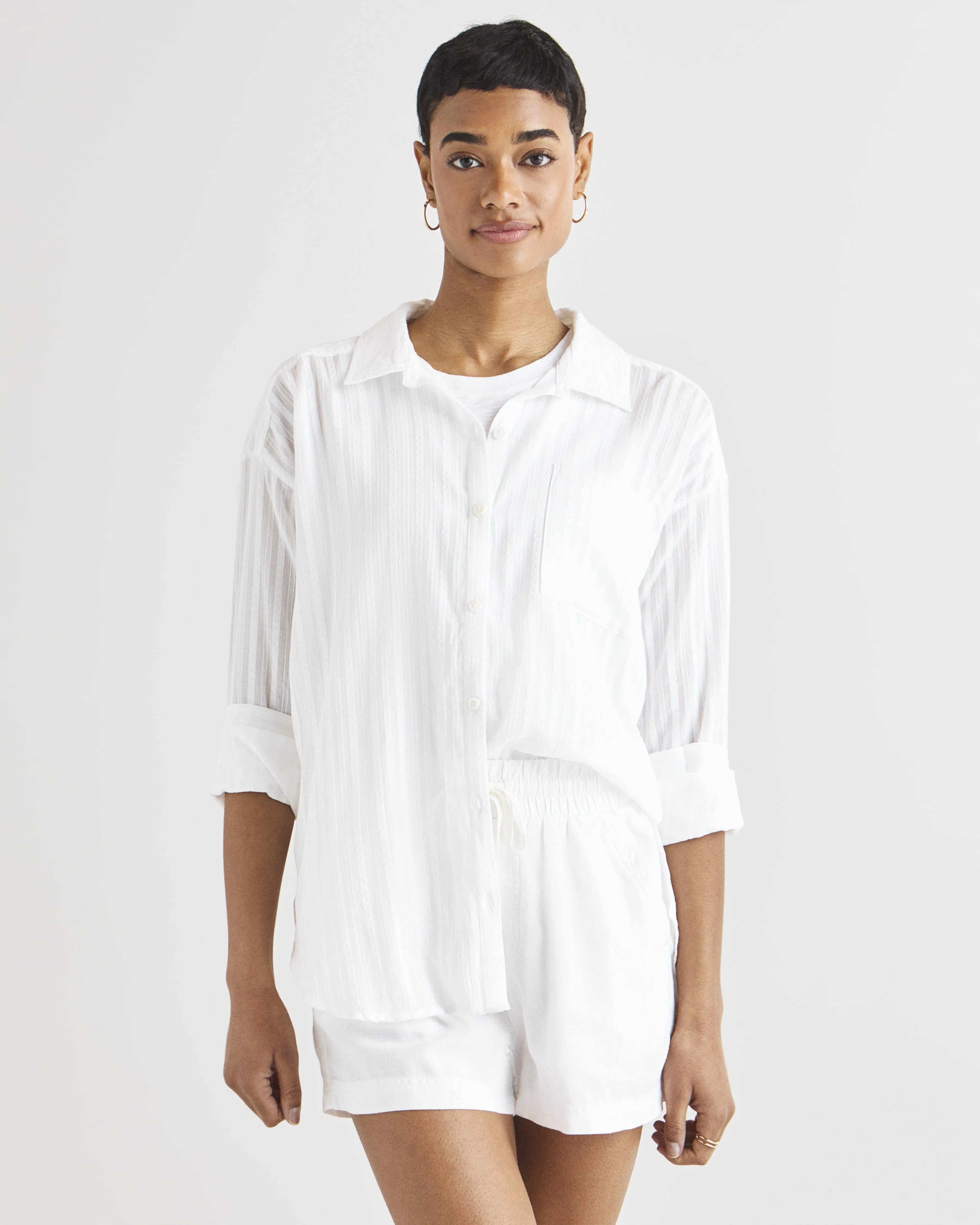 Splendid Bloom Button Down Shirt White