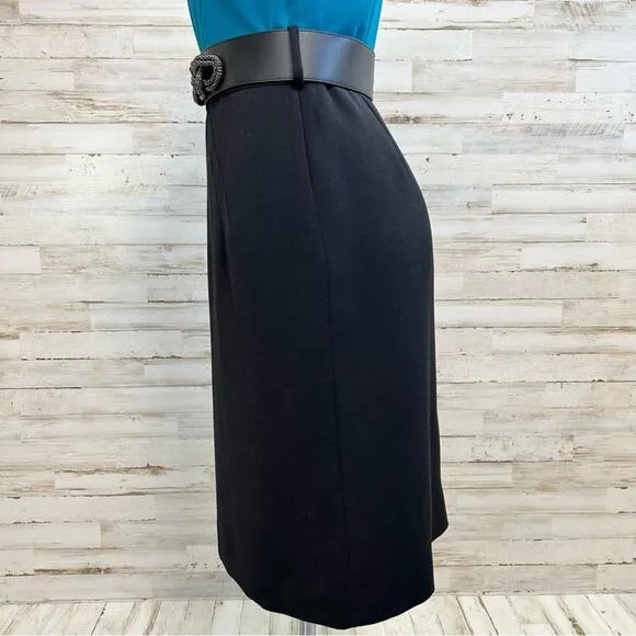 Tahari Arthur S Levine Short Sleeve Belted Dress Size 4 Teal Black Two Tone