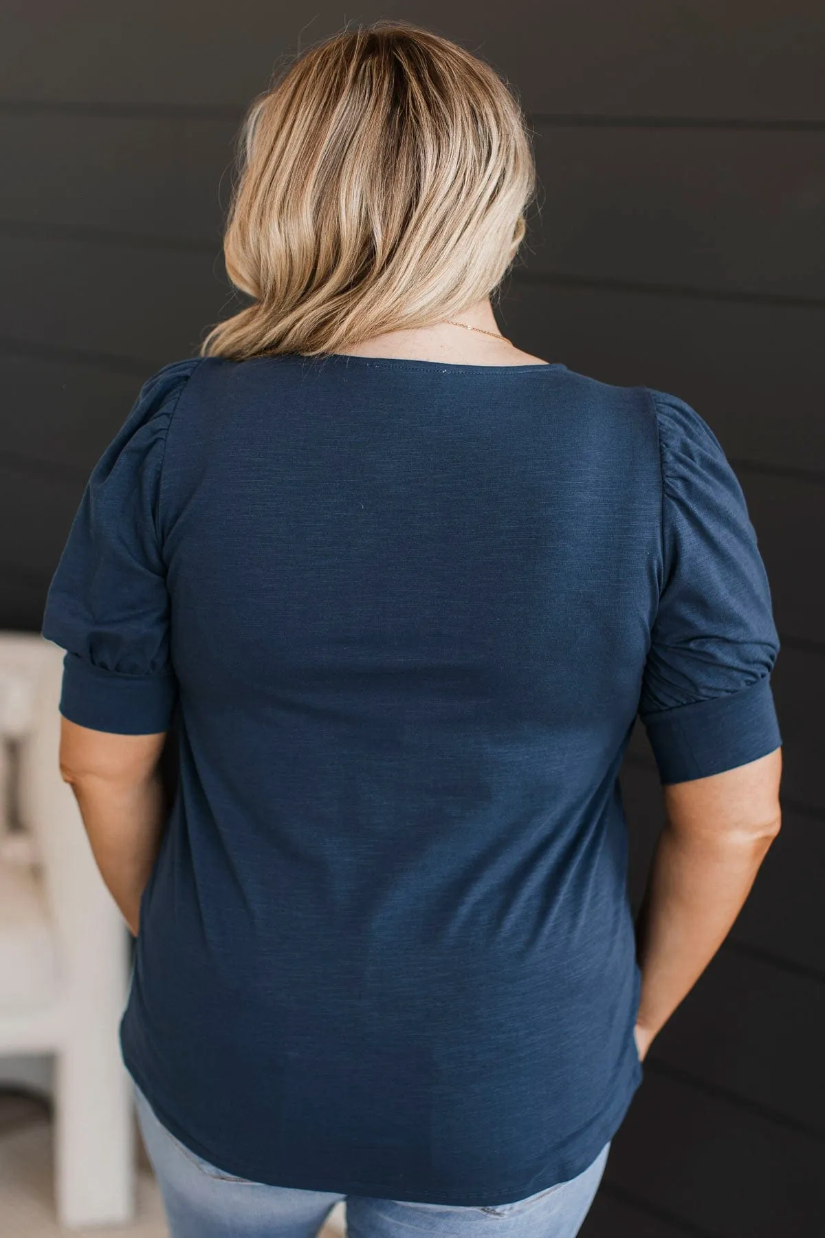 Treat Me With Love Puff Sleeve Top- Navy