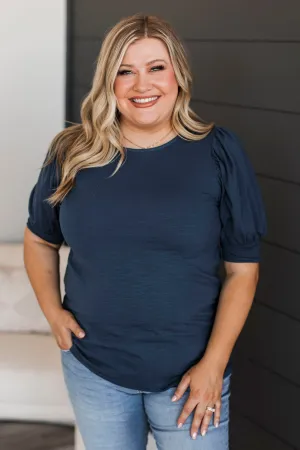 Treat Me With Love Puff Sleeve Top- Navy