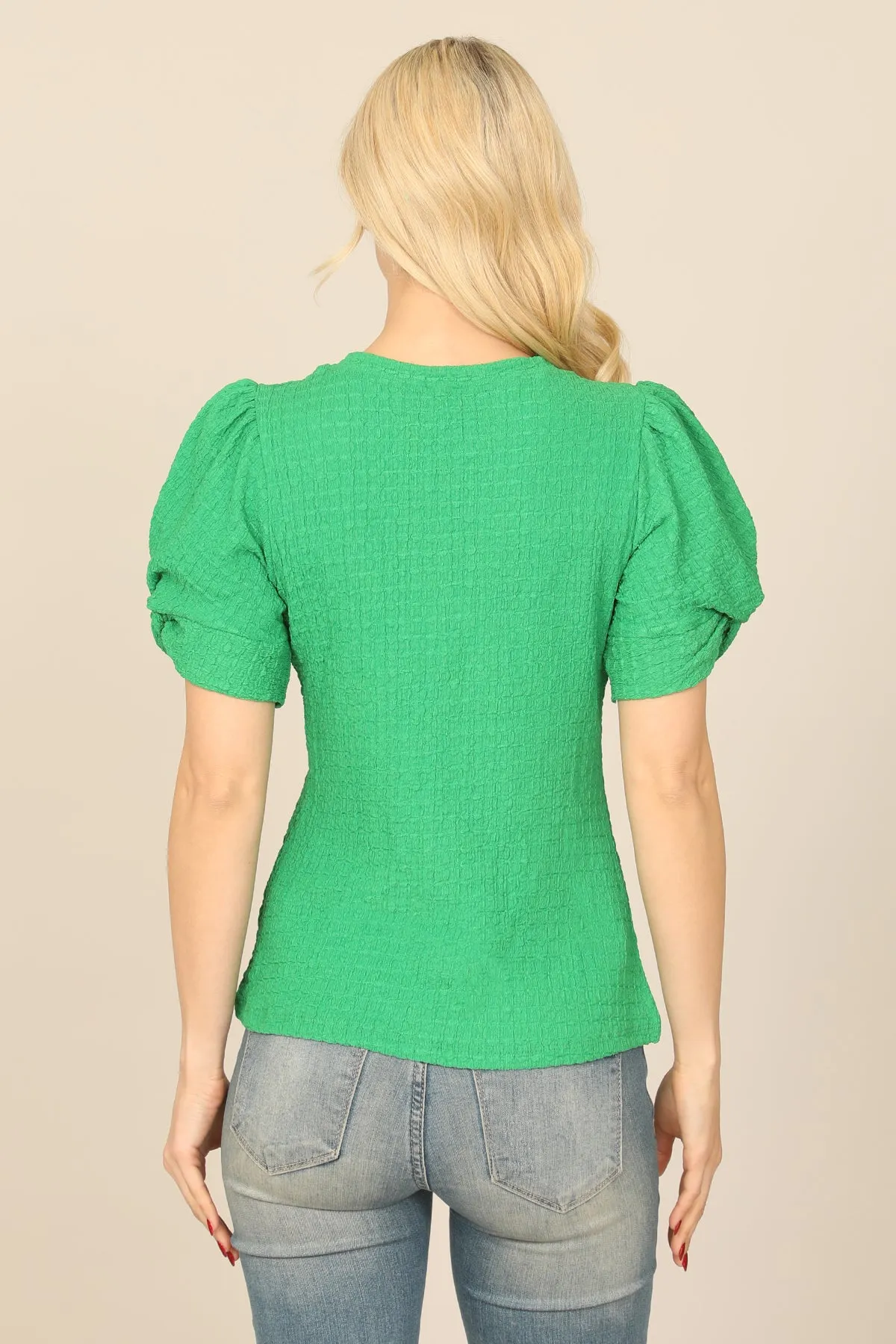 TWIST PUFF SLEEVE BARK CREPE TOP
