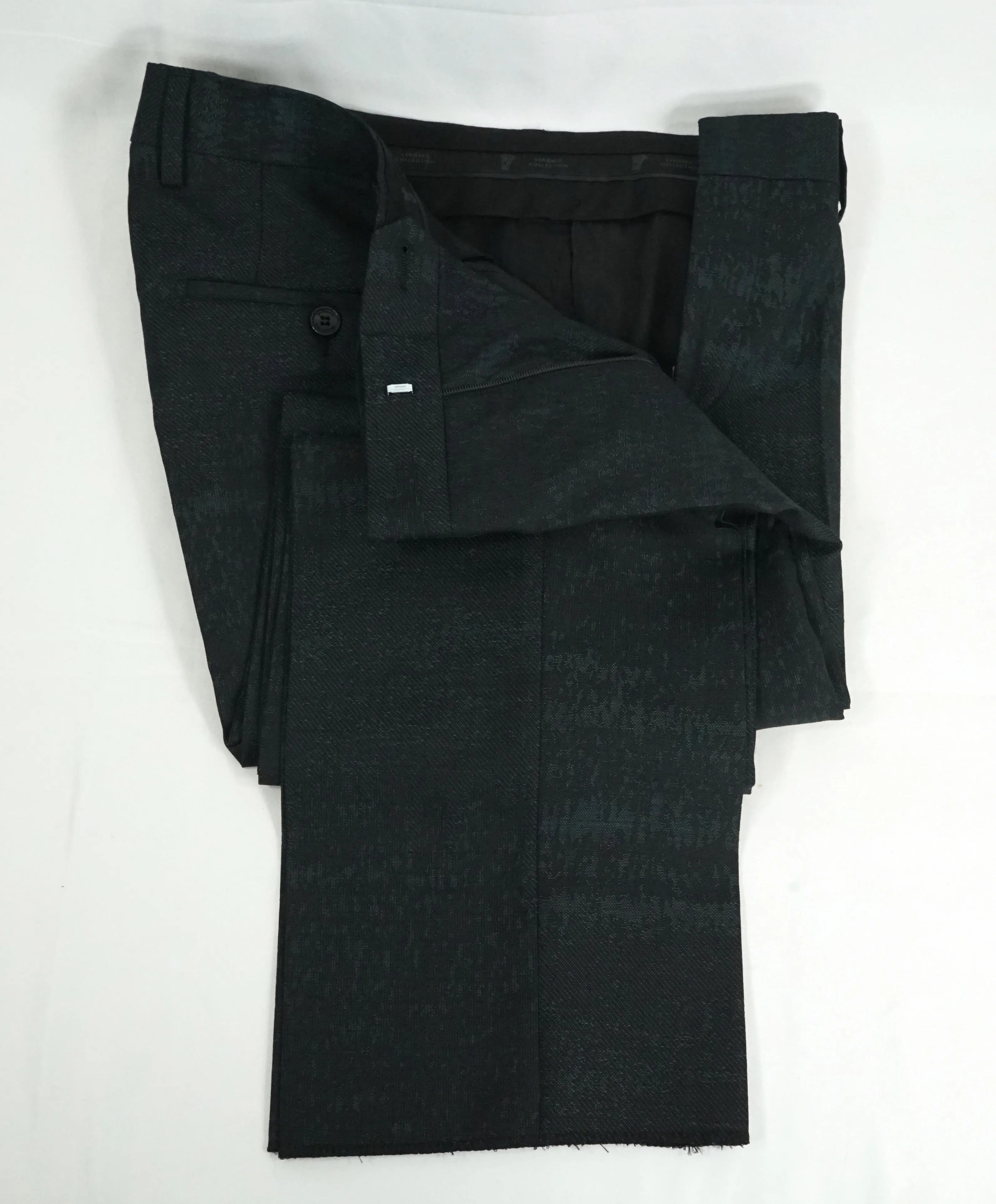 VERSACE COLLECTION - Abstract Textured Jade & Gray Runway Melange Slim Suit - 38R