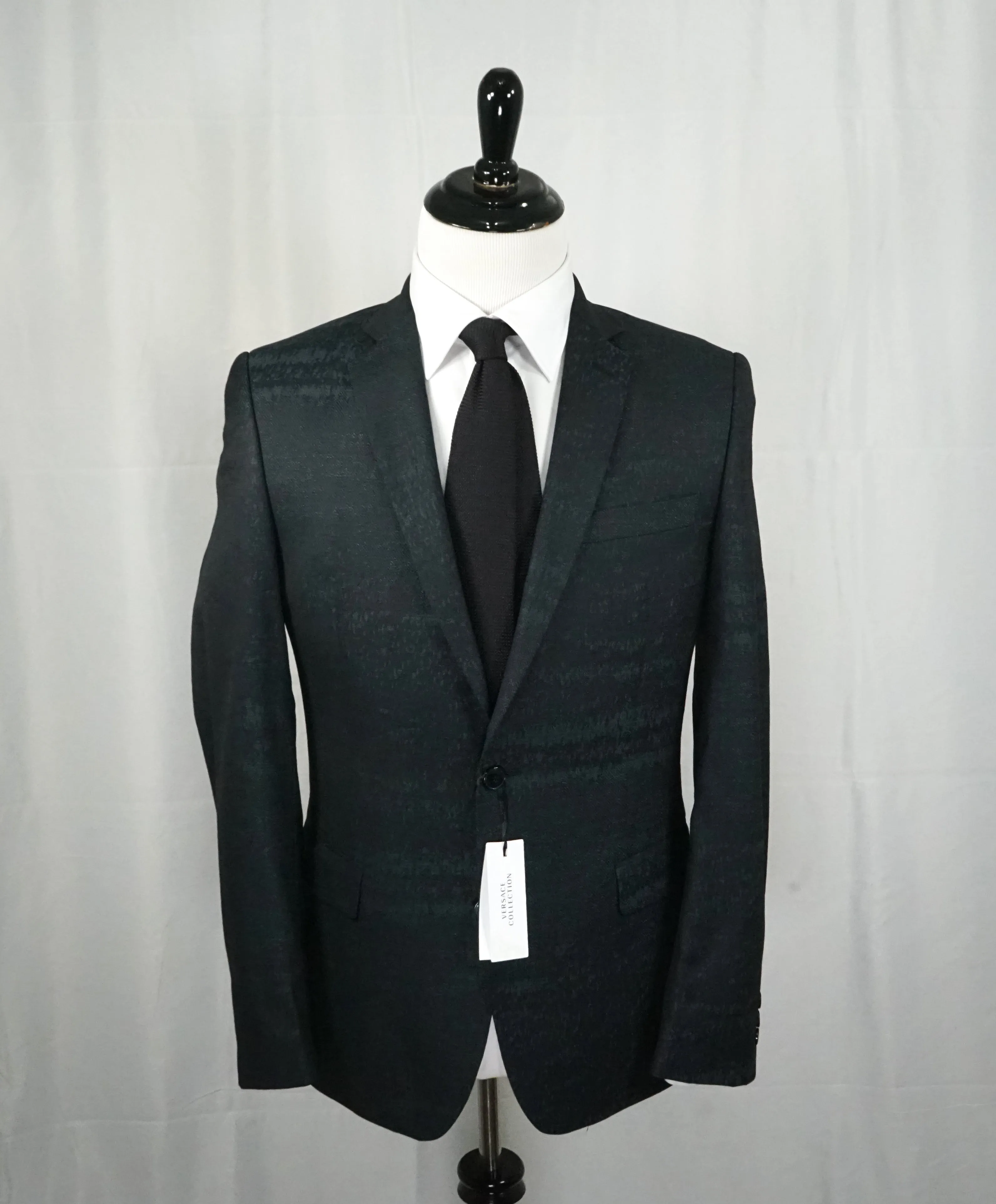 VERSACE COLLECTION - Abstract Textured Jade & Gray Runway Melange Slim Suit - 38R