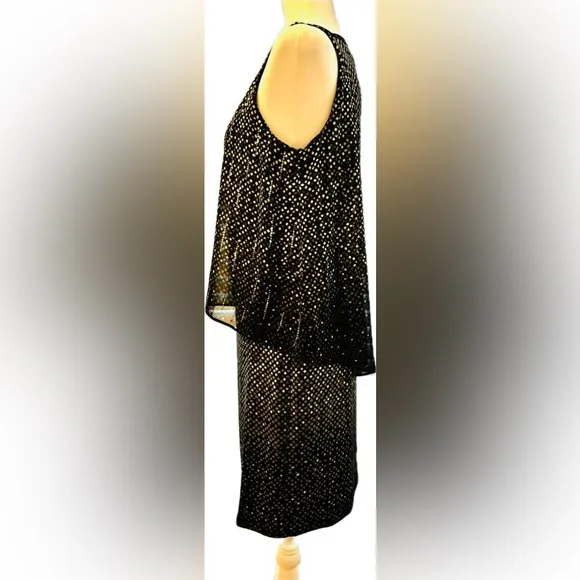 White House Black Market Sheath Dress with Sheer Overlay and Rhinestone Accents