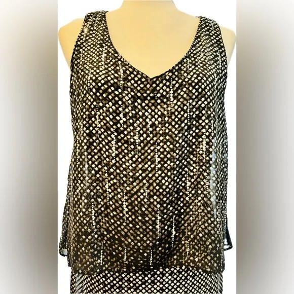 White House Black Market Sheath Dress with Sheer Overlay and Rhinestone Accents