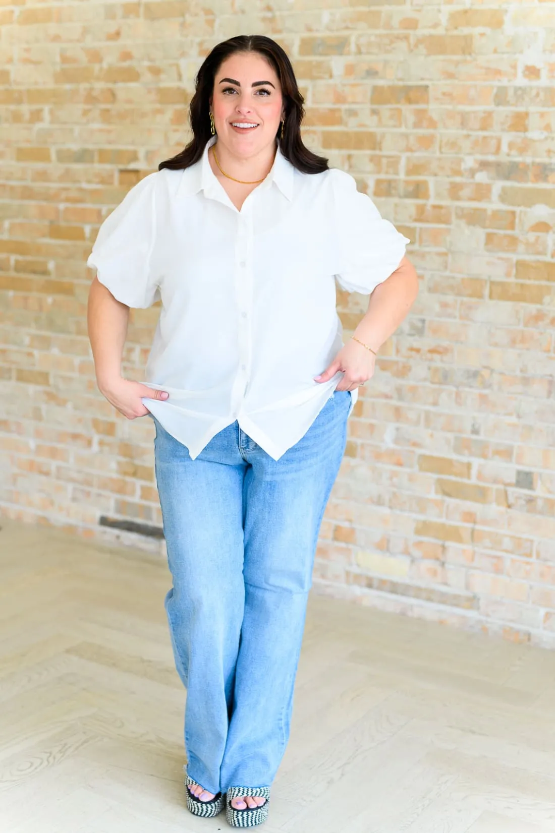 White Short Puff Sleeve Blouse