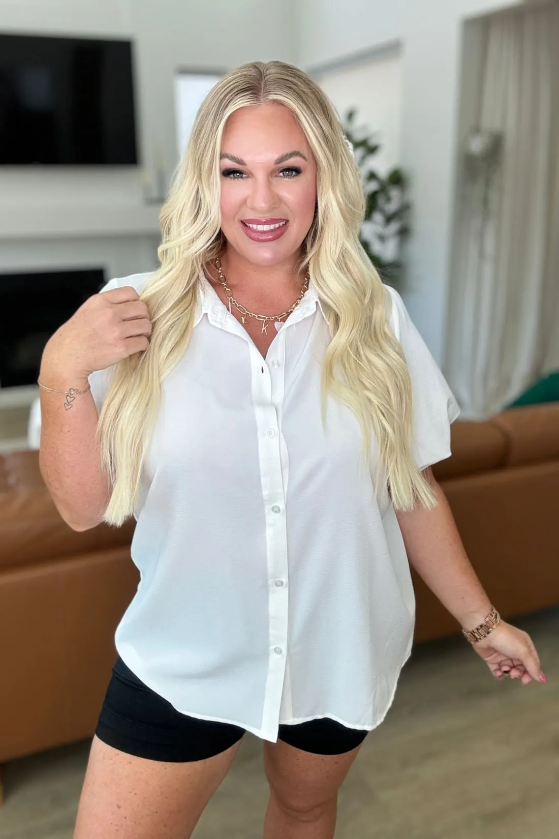 White Short Puff Sleeve Blouse