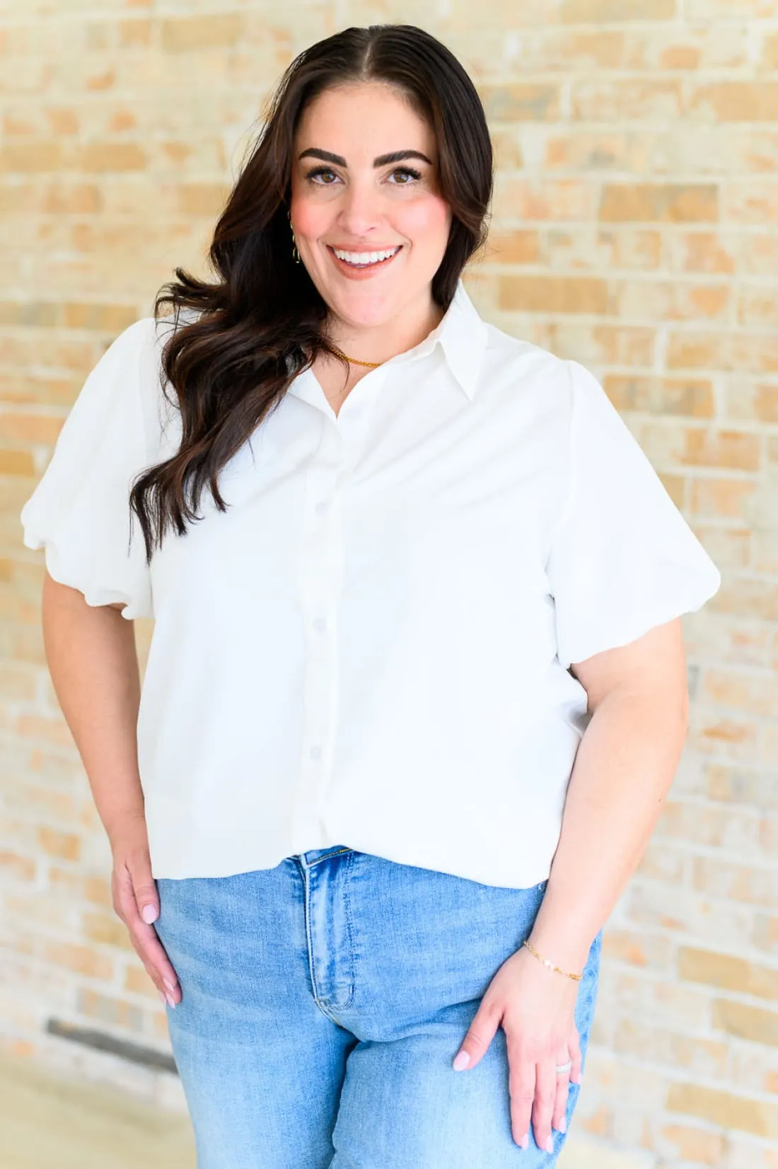 White Short Puff Sleeve Blouse