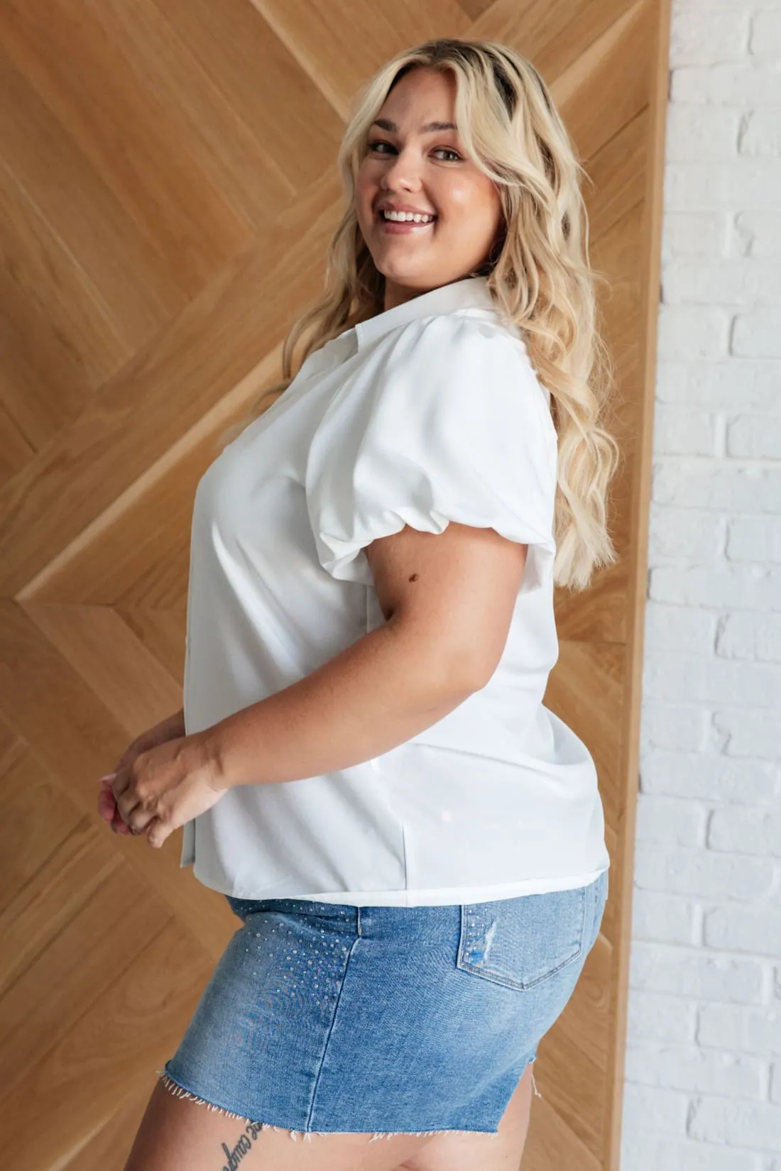White Short Puff Sleeve Blouse