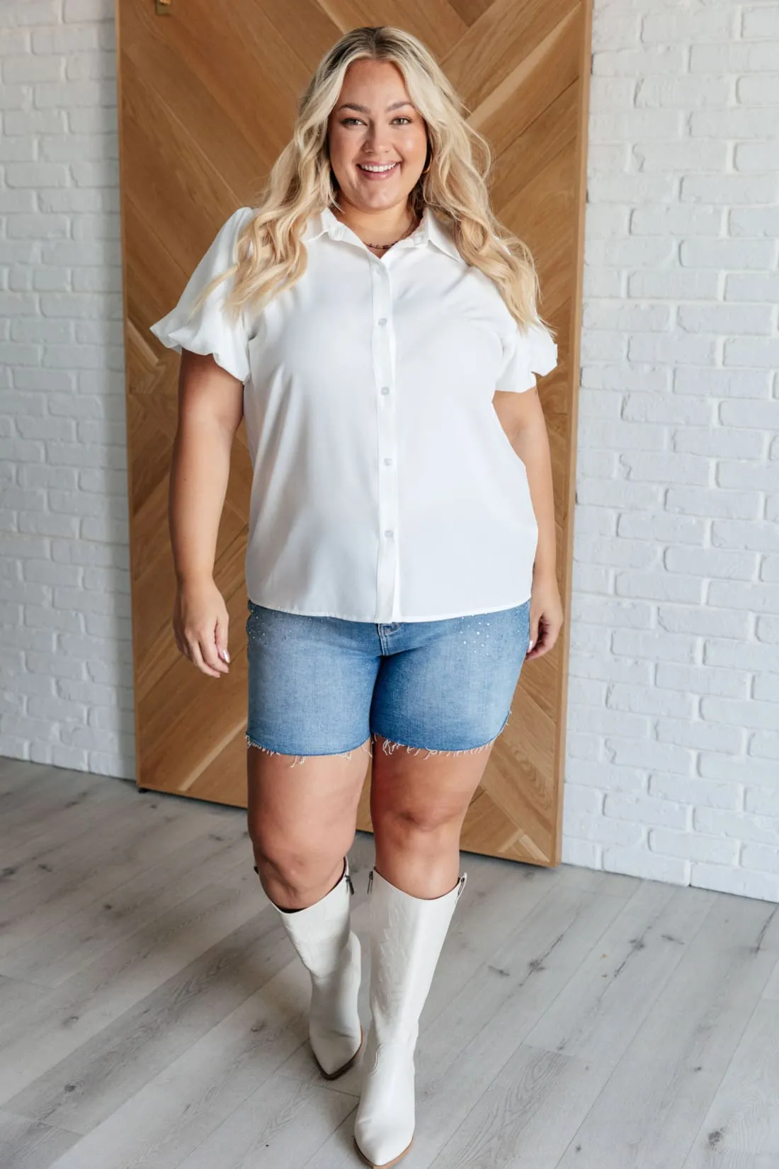 White Short Puff Sleeve Blouse