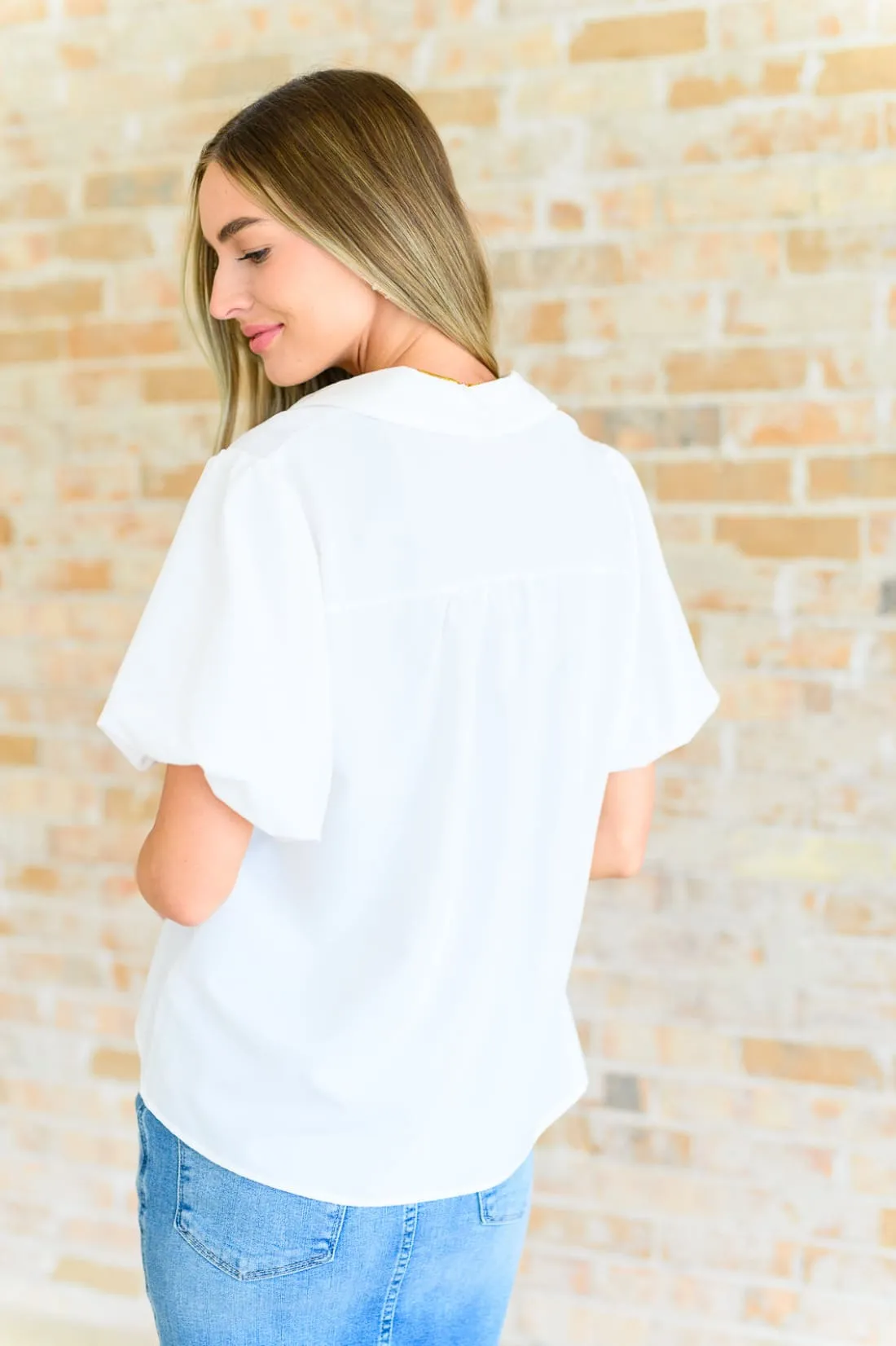 White Short Puff Sleeve Blouse