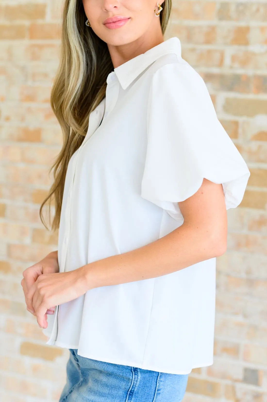 White Short Puff Sleeve Blouse
