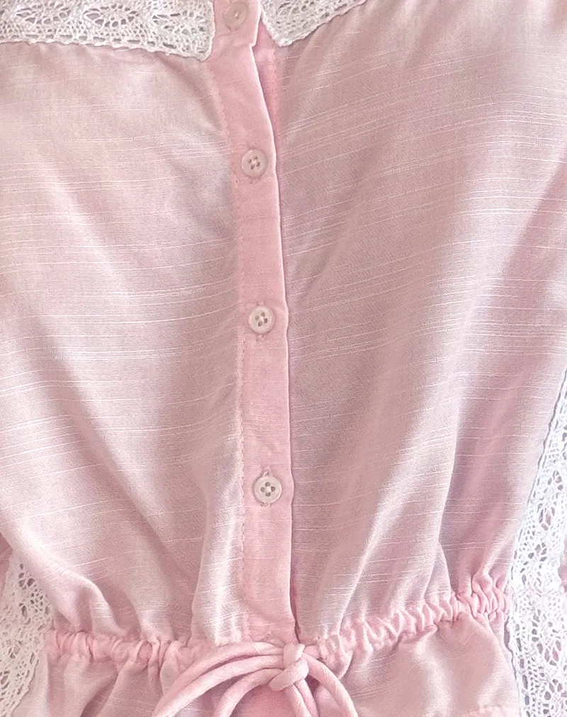 Zaria Tie Front Top in Light Pink with White Trim